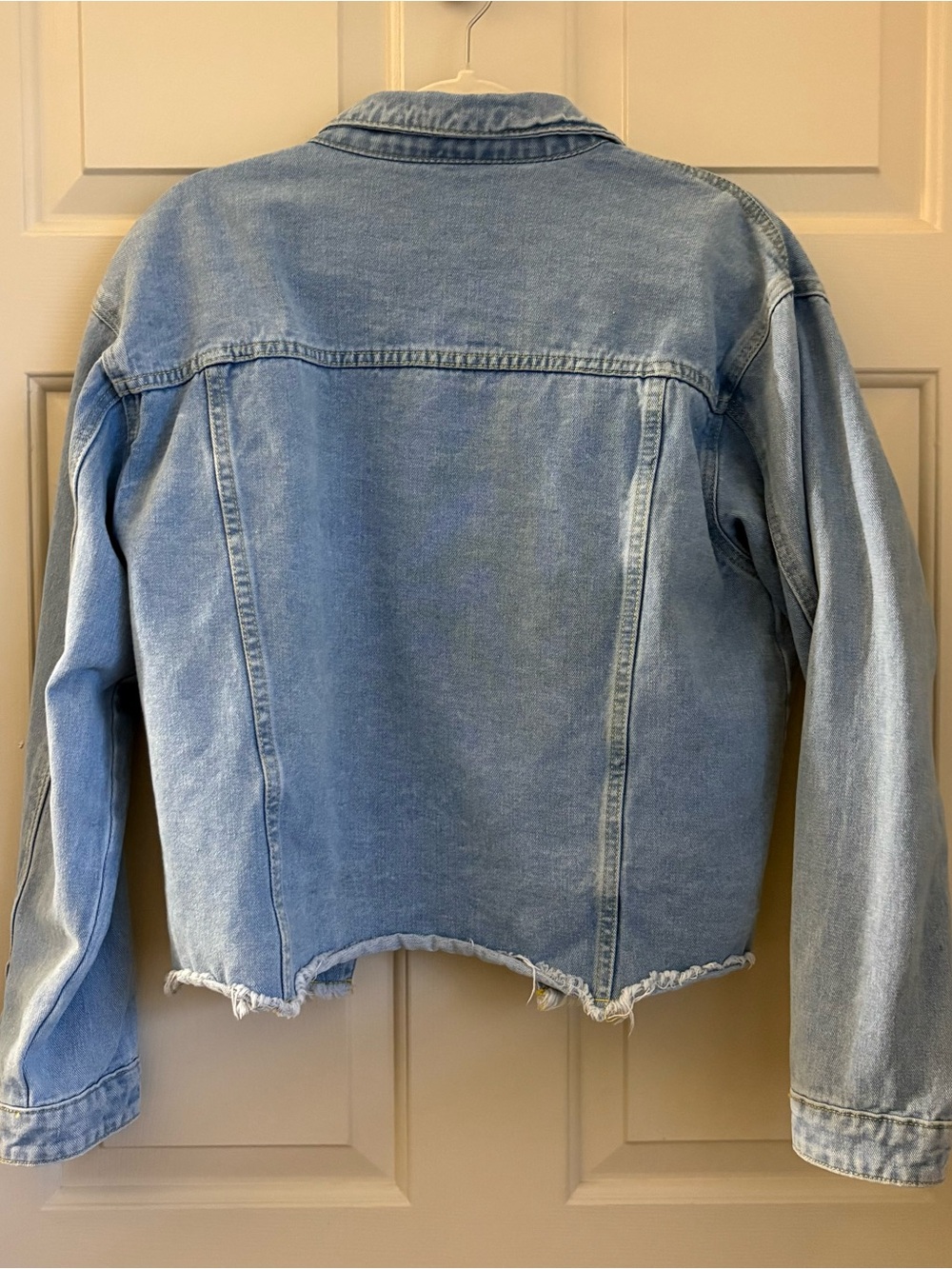 Oversized Cropped Light Wash Denim Jacket Raw Hem Inspired Heritage Americana - Picture 5 of 12